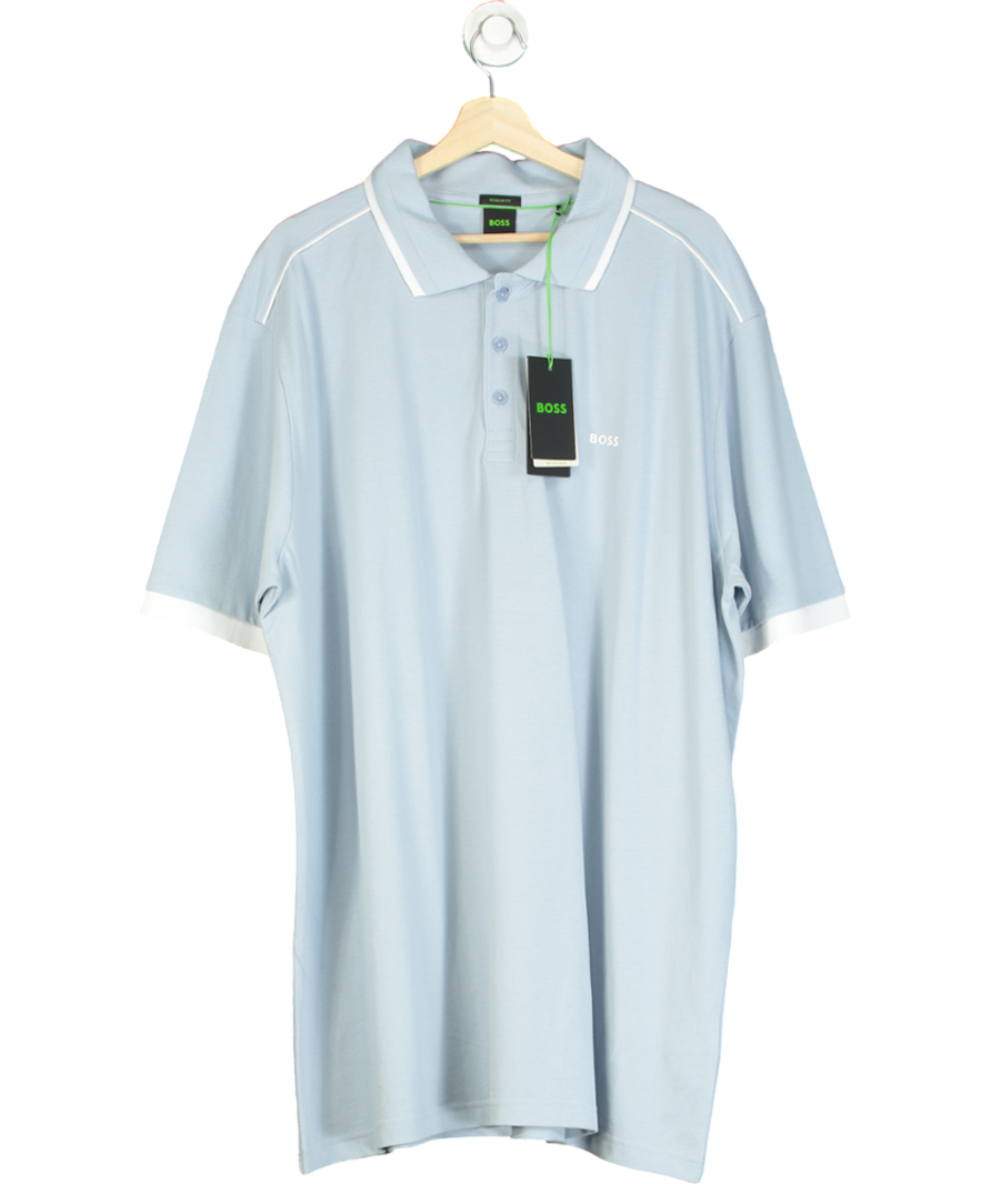 BOSS Blue Paddy 1 Contrast Logo & Stripes Polo Shirt UK 5XL