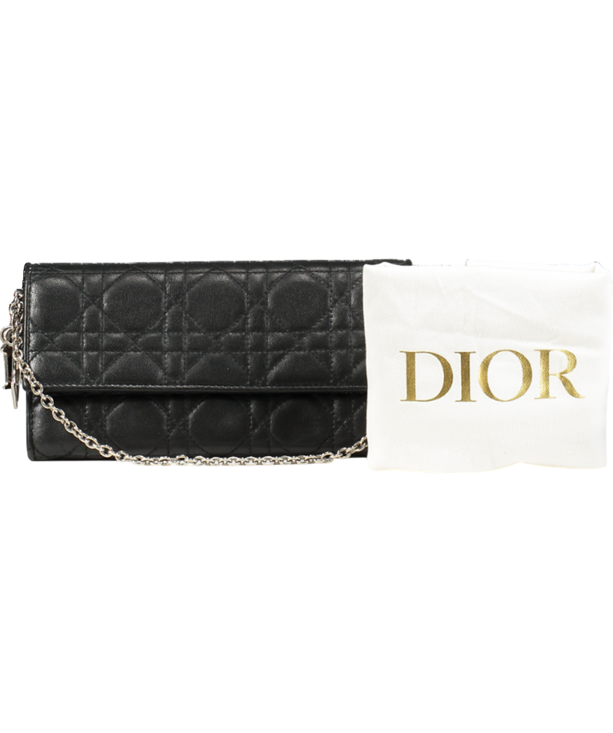 CHRISTIAN DIOR Lambskin Cannage Lady Dior Clutchbag with chain - Black with Silver hardware