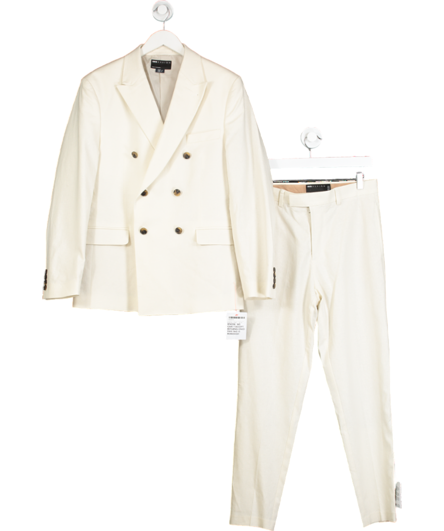 ASOS Cream Linen Double Breasted Suit Jacket 38" And Tapered Trousers W30