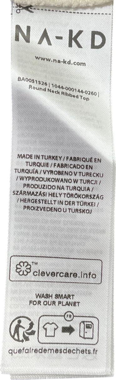 NA-KD White Round Neck Ribbed Top UK S