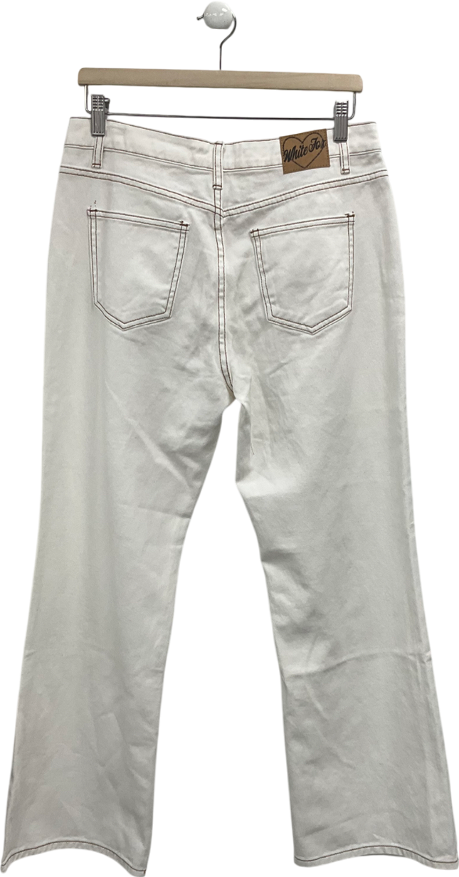 White Fox Cream Lola High Rise Wide Leg Jeans UK L