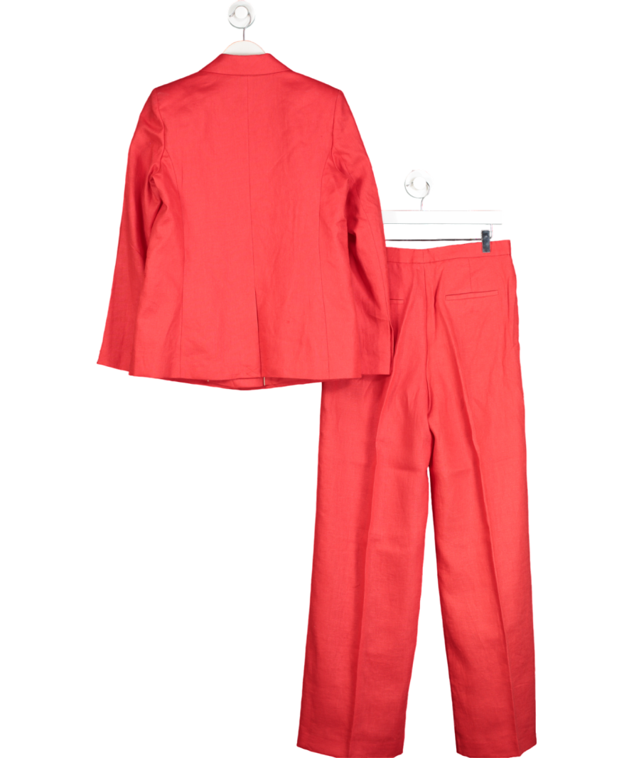 MANGO Tailored Straight Leg Linen Trouser And Jacket  Co-ord In Red UK M