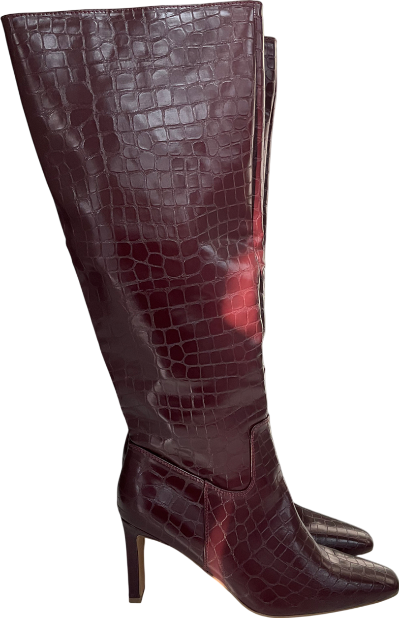 NA-KD Red Squared Toe Croc Pattern Boots UK 7 EU 40 👠