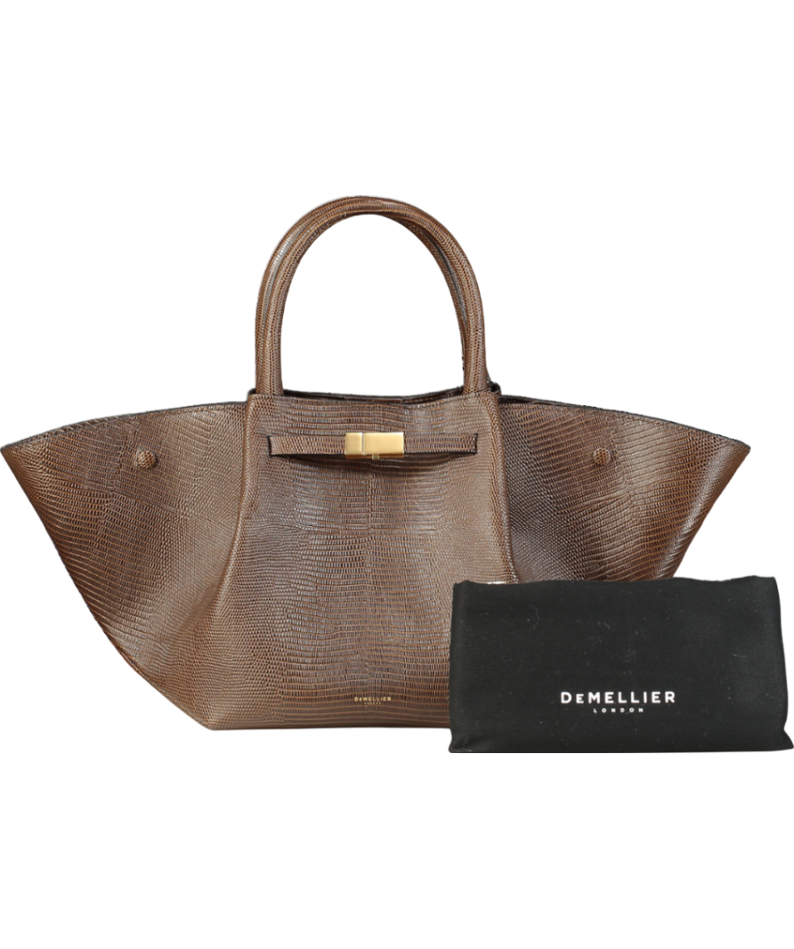 De Mellier London x Kate Hutchins Ltd.Edition Midi New York Pecan Brown Lizard Handbag With Crossbody Strap