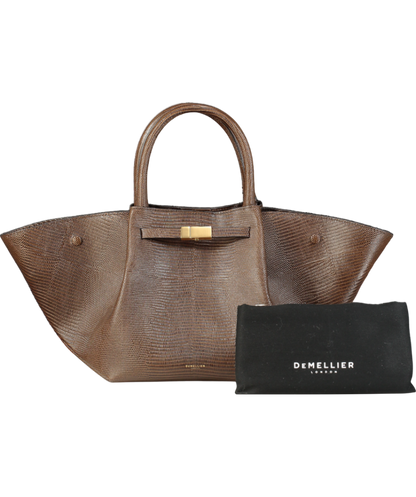 De Mellier London x Kate Hutchins Ltd.Edition Midi New York Pecan Brown Lizard Handbag With Crossbody Strap