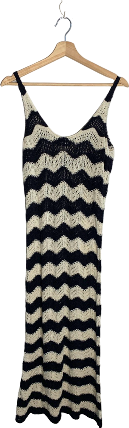 New Look Black/Beige Chevron Crochet Maxi Dress UK S