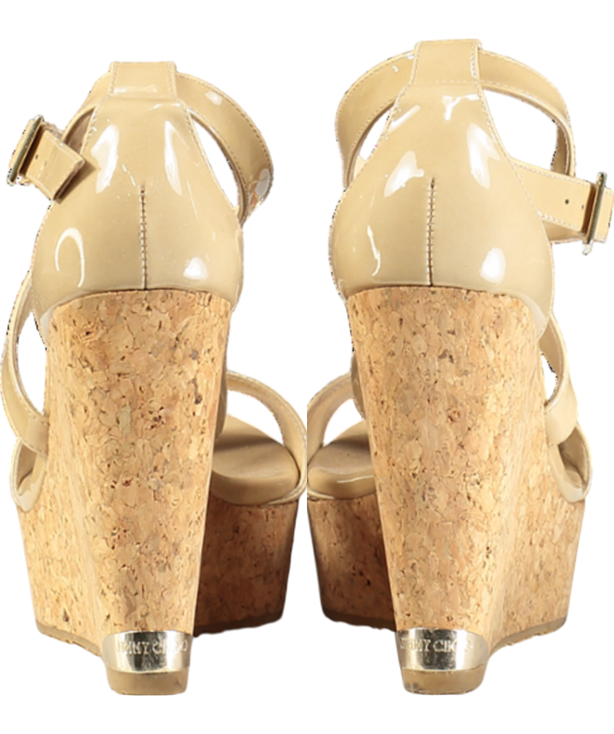 Jimmy Choo Beige Patent Portia Cork Heel Wedges UK 3 EU 36 👠