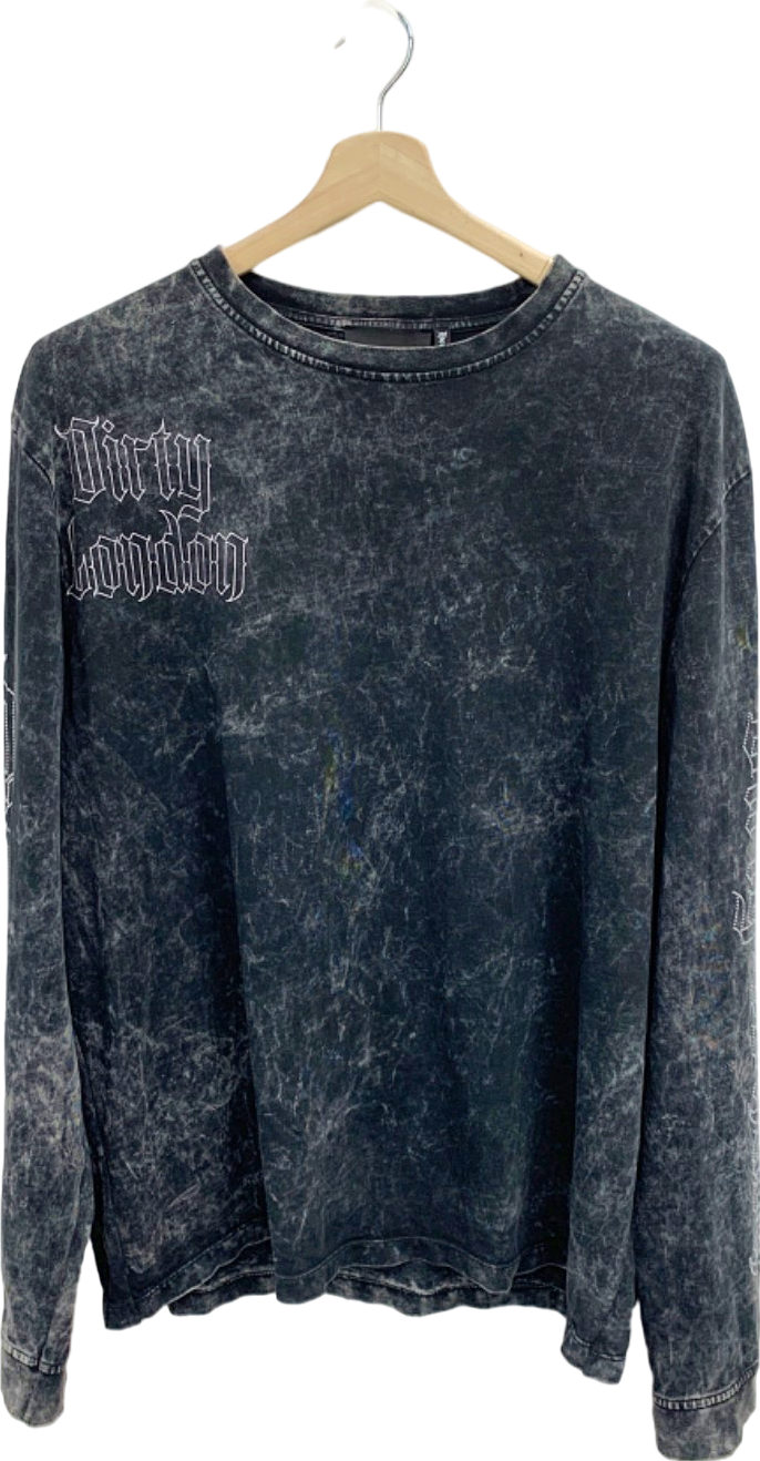 Dirty London Grey Distressed Long Sleeve T-Shirt UK XL