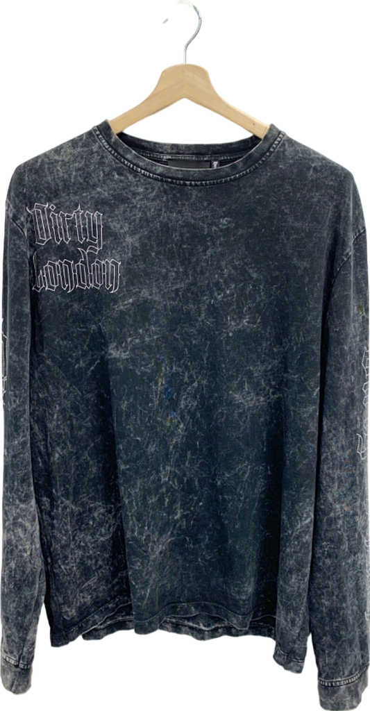 Dirty London Grey Distressed Long Sleeve T-Shirt UK XL