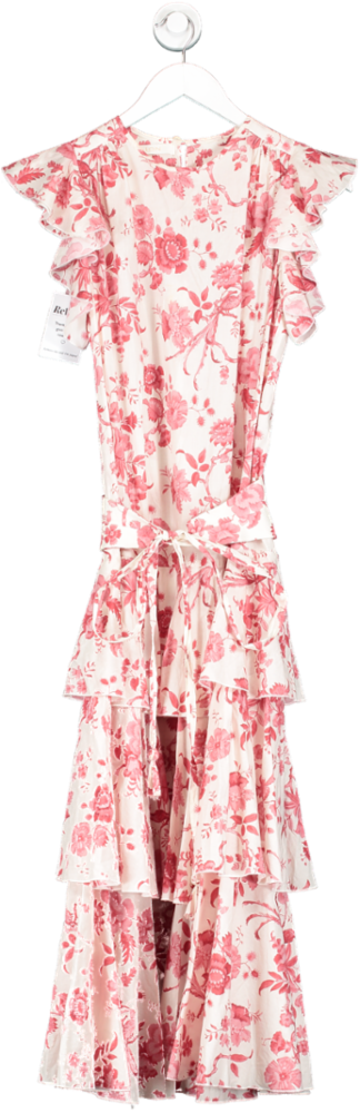 Anna Mason Red Tiered Floral Maxi Dress With Belt UK 10