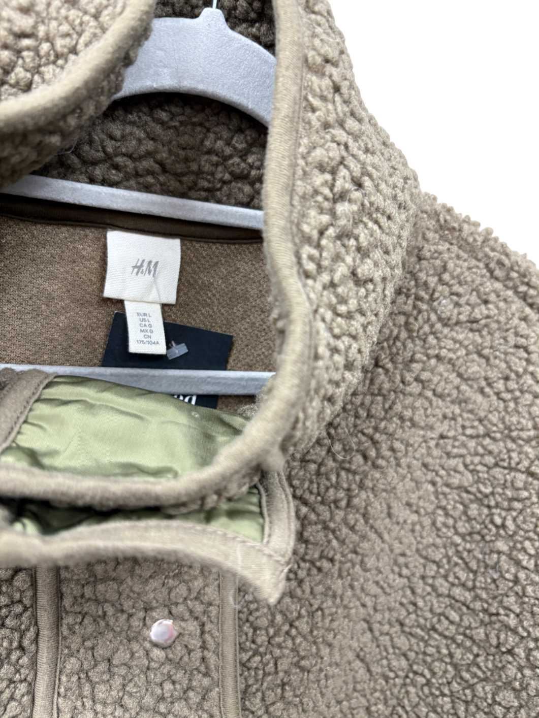 H&M Olive green borg Teddy Fleece UK L
