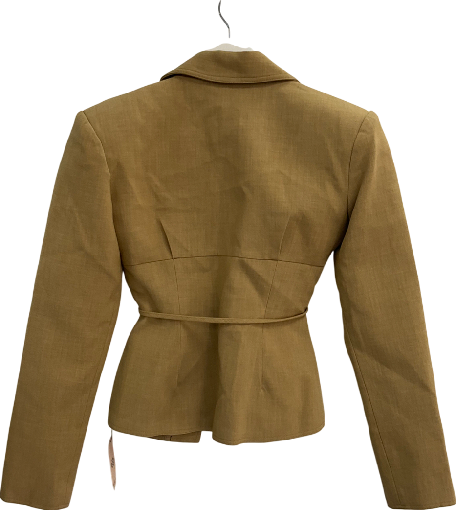 PrettyLittleThing Yellow Light Tobacco Tailored Lace Up Corset Blazer UK 8