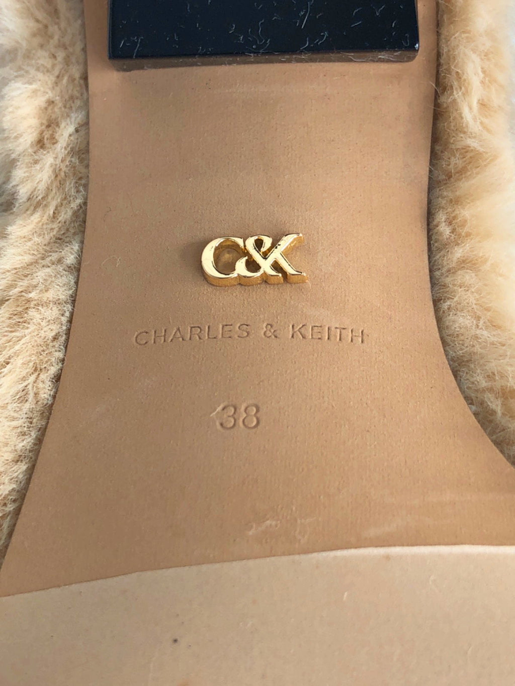 Charles & Keith Beige Faux Fur Sandals UK 5