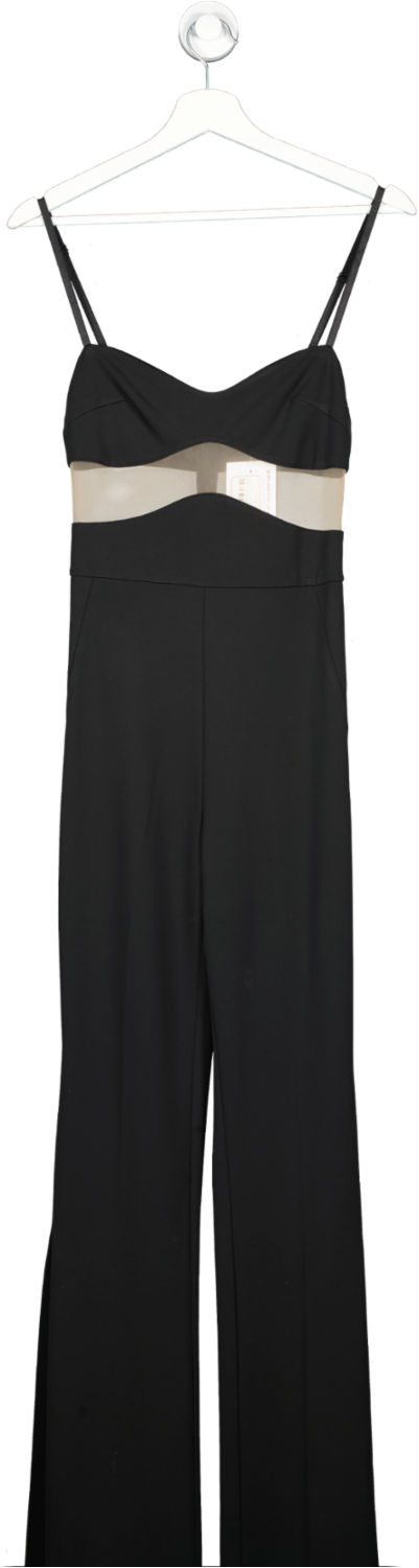Fashion Nova Black Single Mesh Stripe Jumpsuit UK S