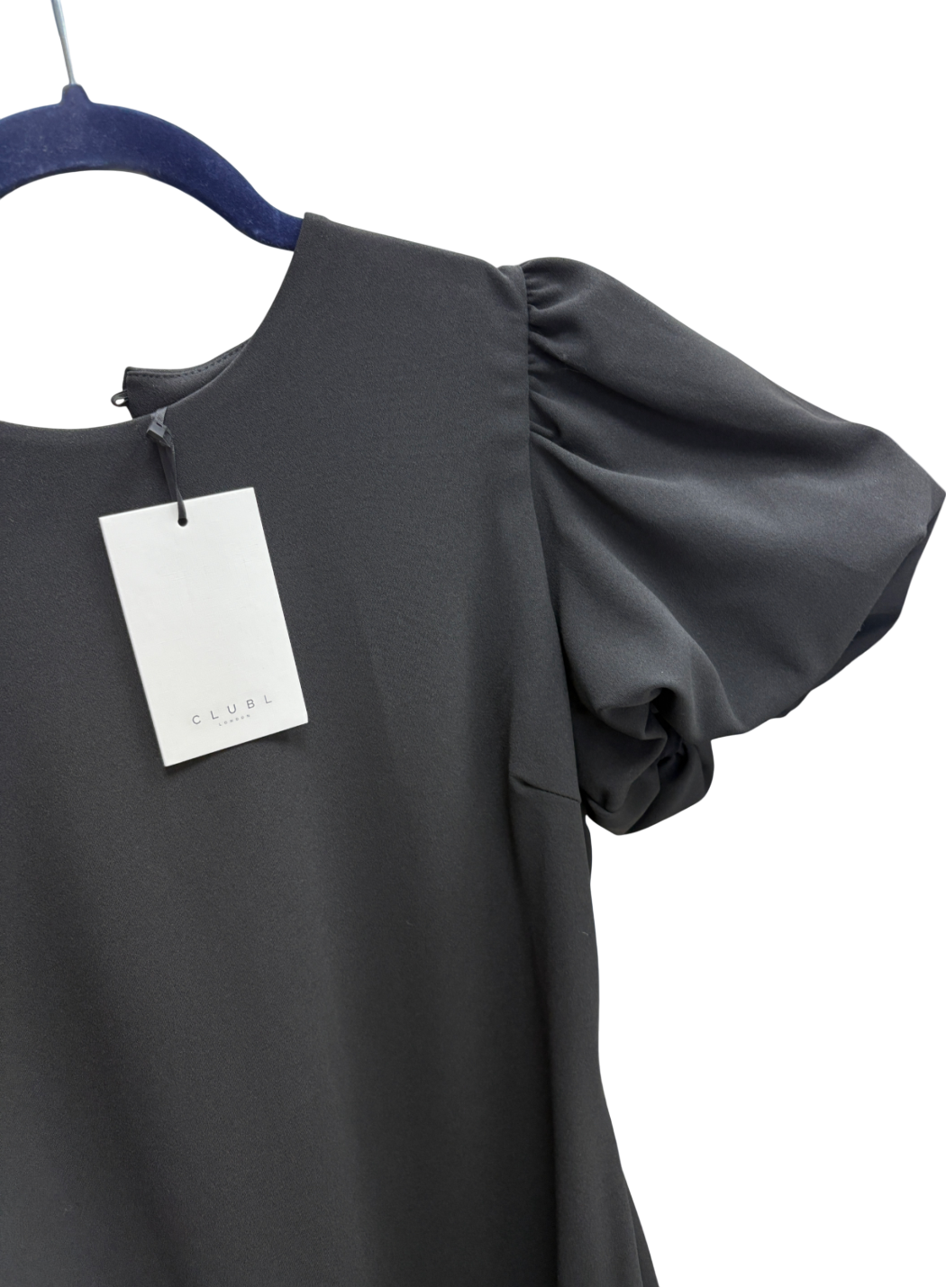 Club L Black Cinzia Puff Sleeve Volume Hem Midi Dress UK 16