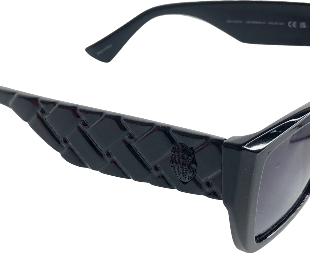 Kurt Geiger Black Rectangle Quilted Arm detail Kensington Sunglasses
