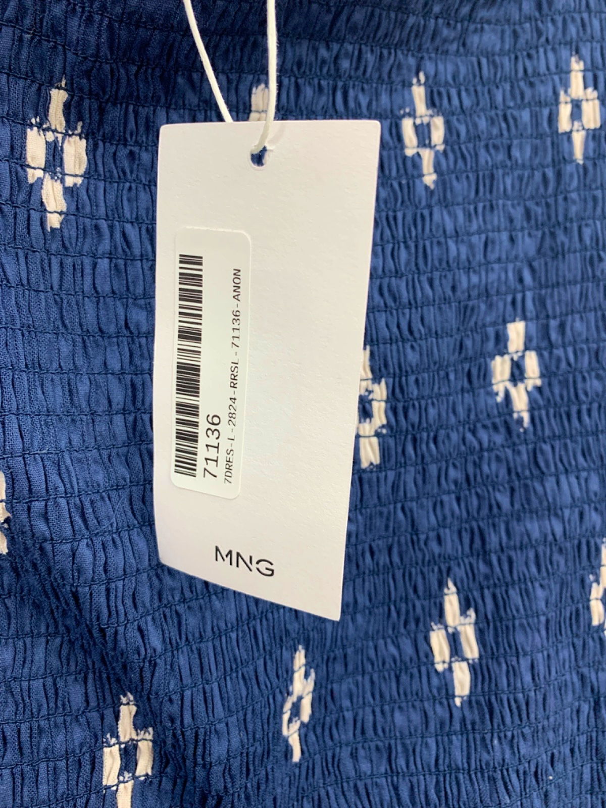 Mango Blue Smocked Strapless Dress L