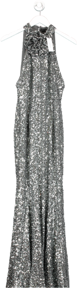 Karen Millen Metallic Sequin Corsage High Split Maxi Dress UK 14