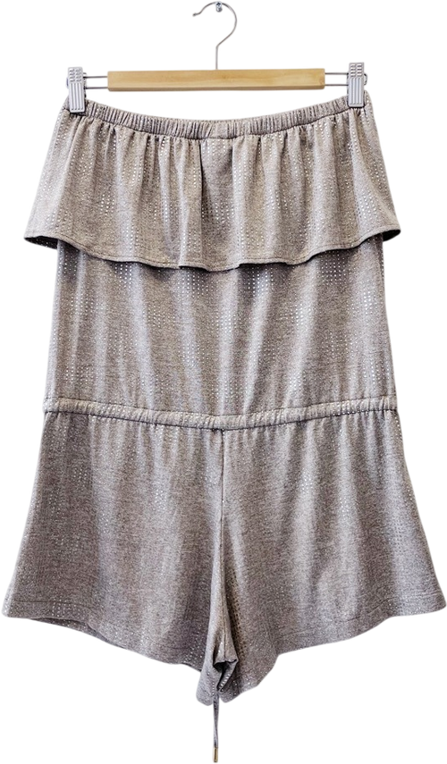 Melissa Odabash Grey Strapless Ruffle Detail Metallic Silver Dotted Playsuit UK S