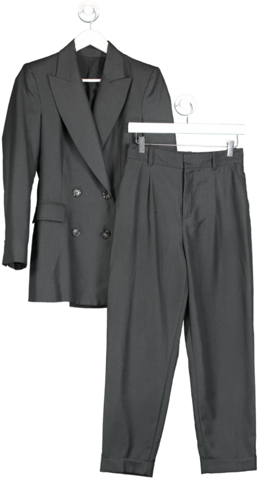 ZARA Grey Straight Leg Trouser Suit With Blazer Jacket UK S