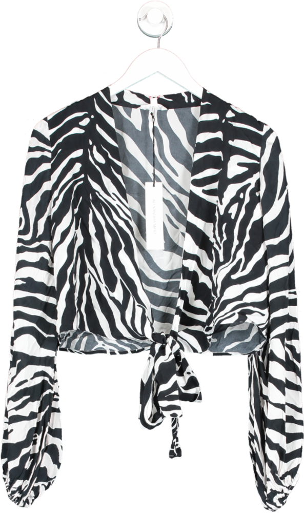 Alexandra Miro Black Tabitha Zebra Print Tie Top UK XS