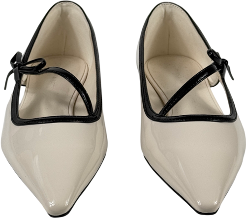 CHARLES & KEITH Patent Contrast-trim Pointed-toe Bow-strap Flats - Chalk White UK 4 EU 37