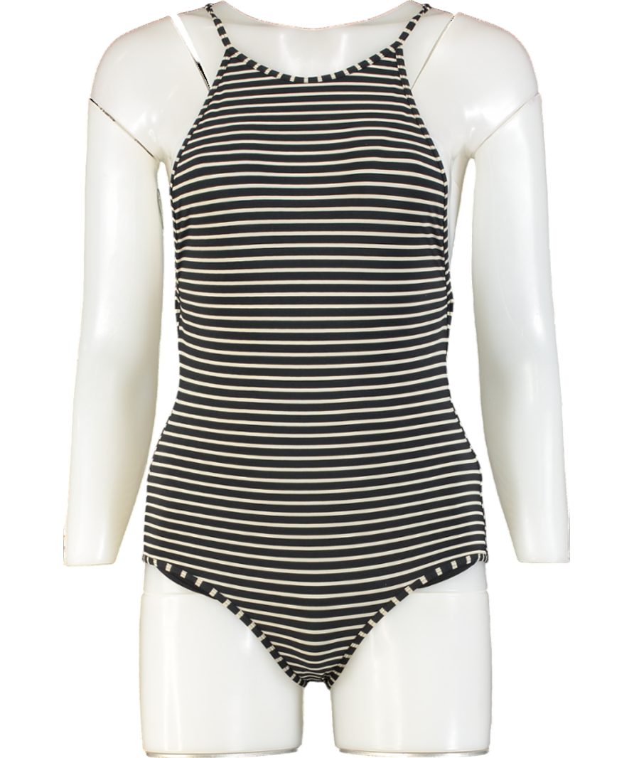 Toteme Black Striped High Neck Swimsuit UK XS