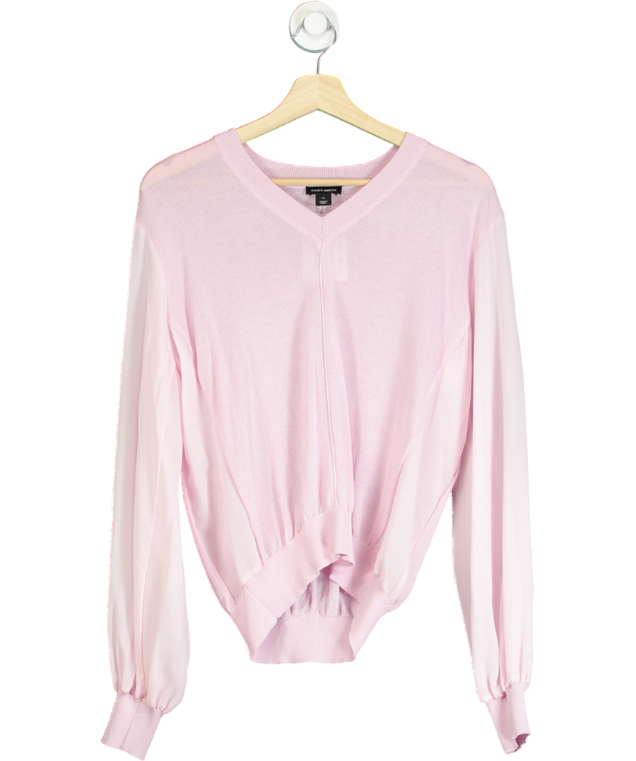 Karen Millen Pink Knit Sheer Sleeve Top UK XS