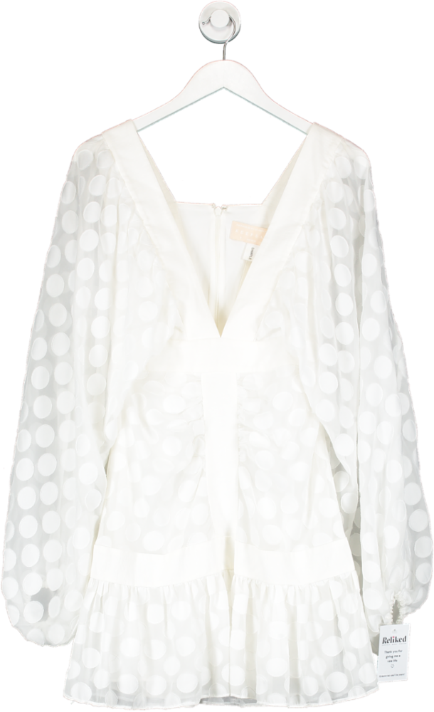 Keepsake White Spotted Sheer Sleeve Mini Dress UK S
