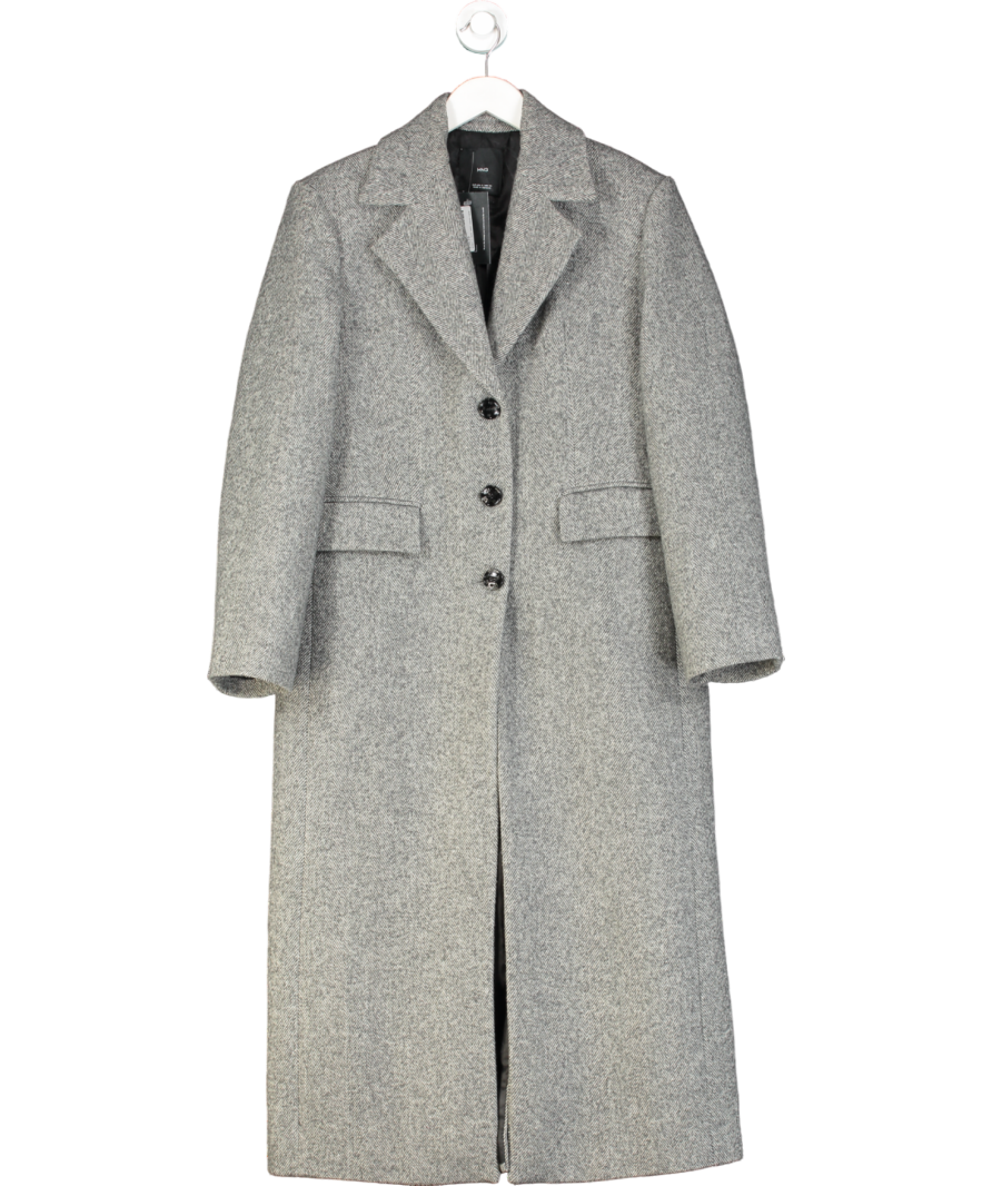 MANGO Dark Grey Italian Wool Blend Tailored Coat UK S