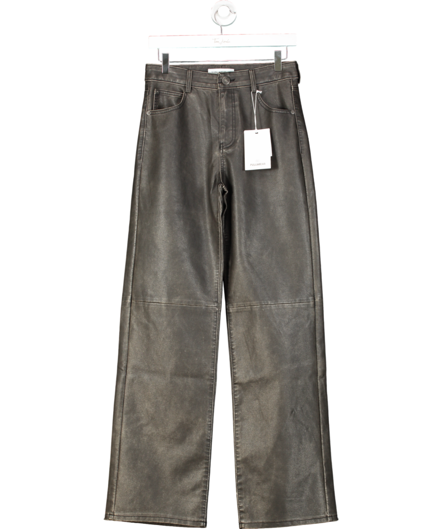 Pull&Bear Black Wide Leg Faux Leather Trousers UK 6