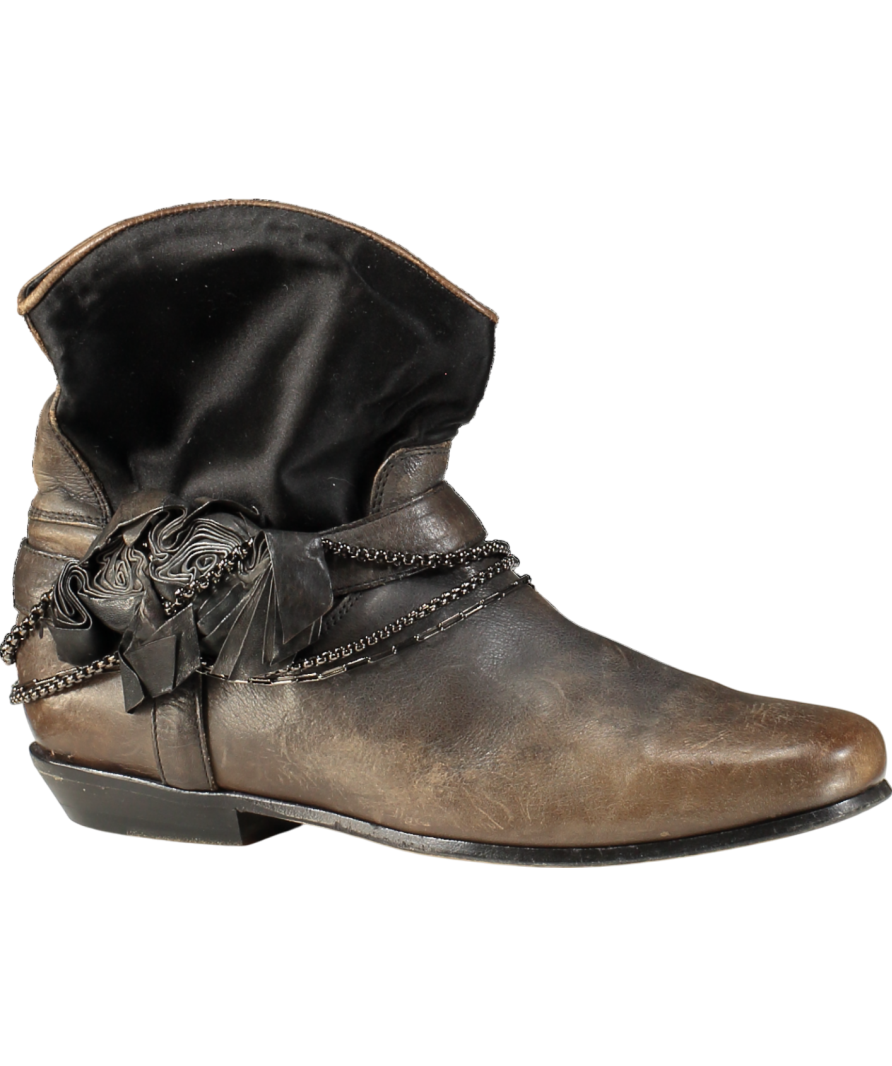 Ermano Scervino Brown Distressed Leather Western Style Ankle Boots UK 6 EU 39 👠