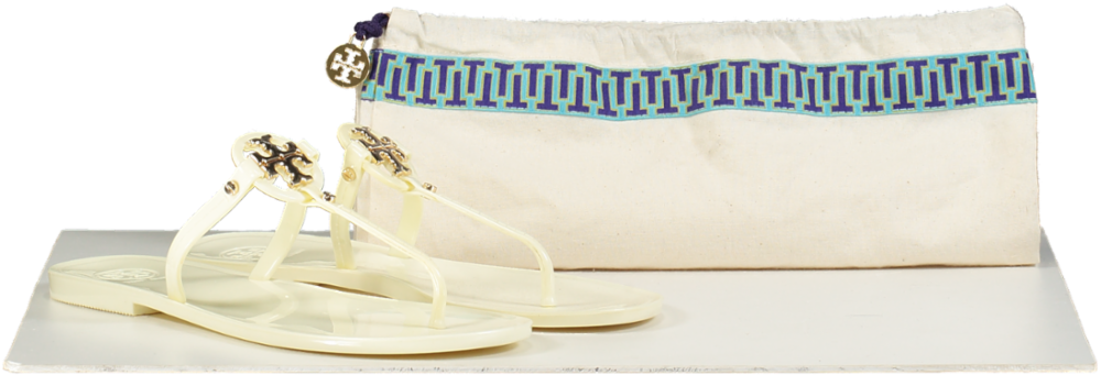 Tory Burch Cream Jelly Logo Sandals UK 7 EU 40 👠