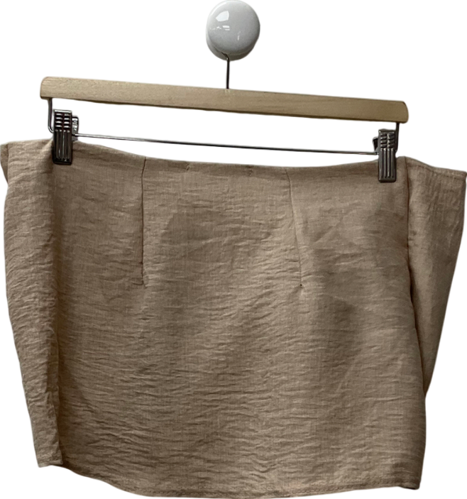 Ego Beige Tie Side Mini Skirt In Stone Linen UK 12