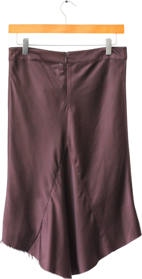 RAEY Chocolate Brown Silk Asymmetric Slip Skirt UK 8