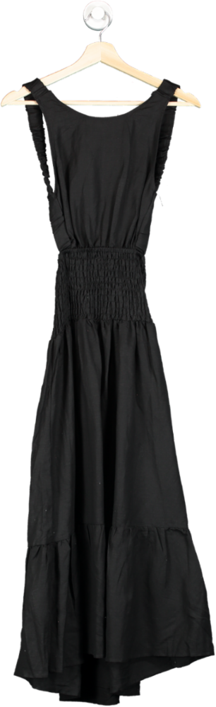 Warehouse Black Linen Mix Shirred Open Back Midi Dress UK 10