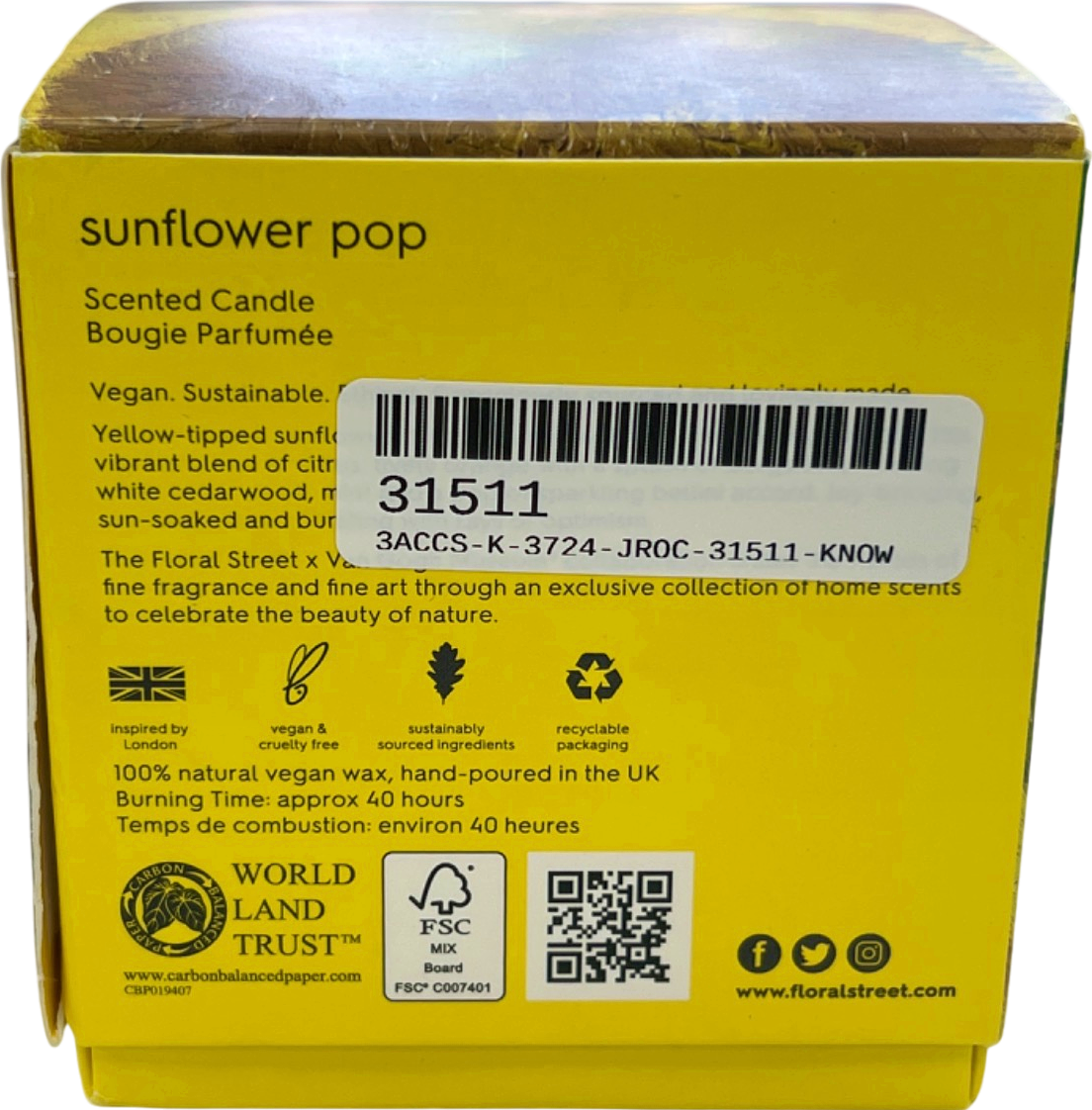 Floral Street Yellow Sunflower Pop Scented Candle 200g