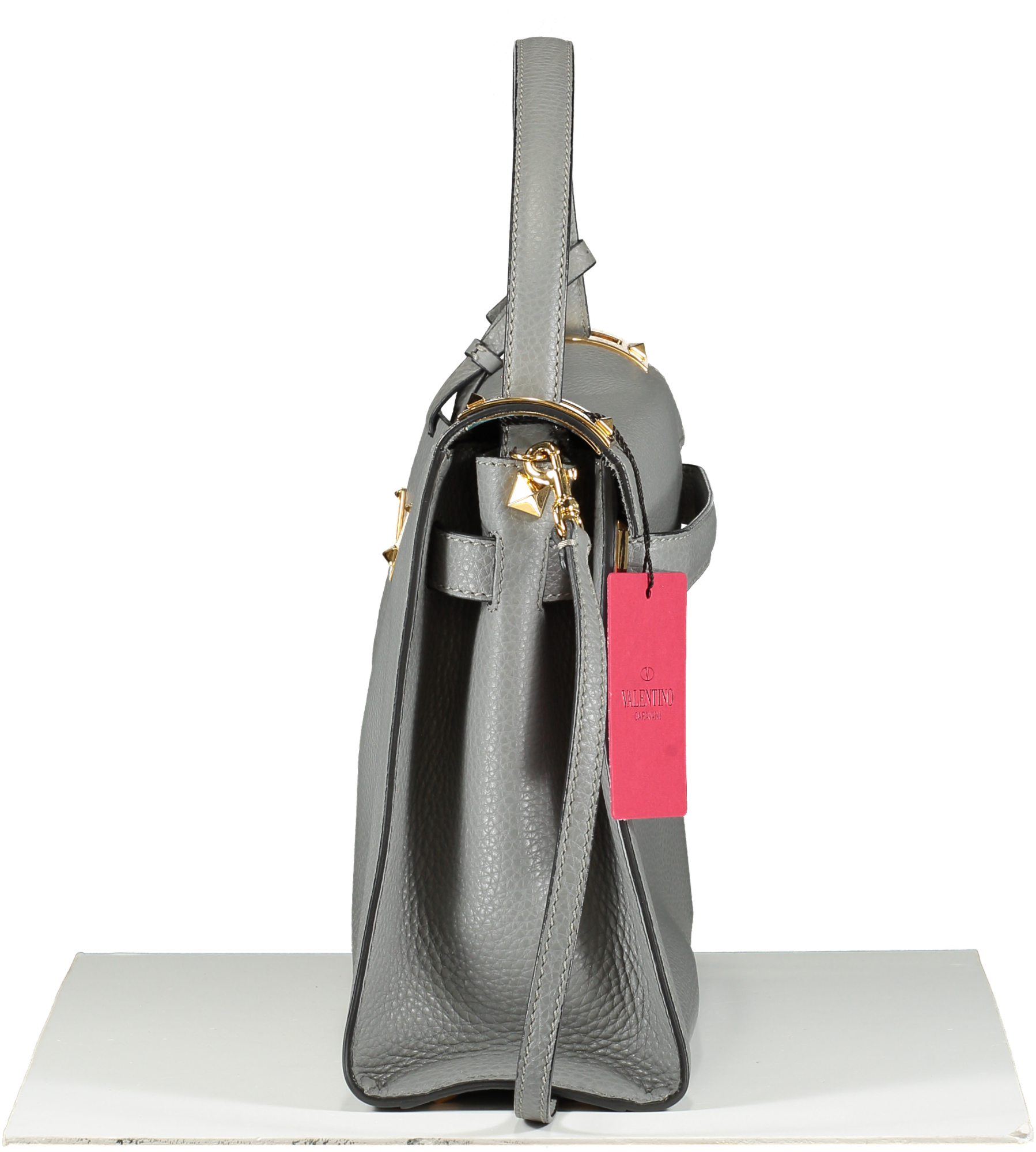 Valentino Garavani Grey Leather Medium My Rockstud Top Handle Bag