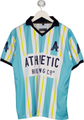 ATHLETIC BREWING CO Turquoise & White Striped Football Shirt UK L