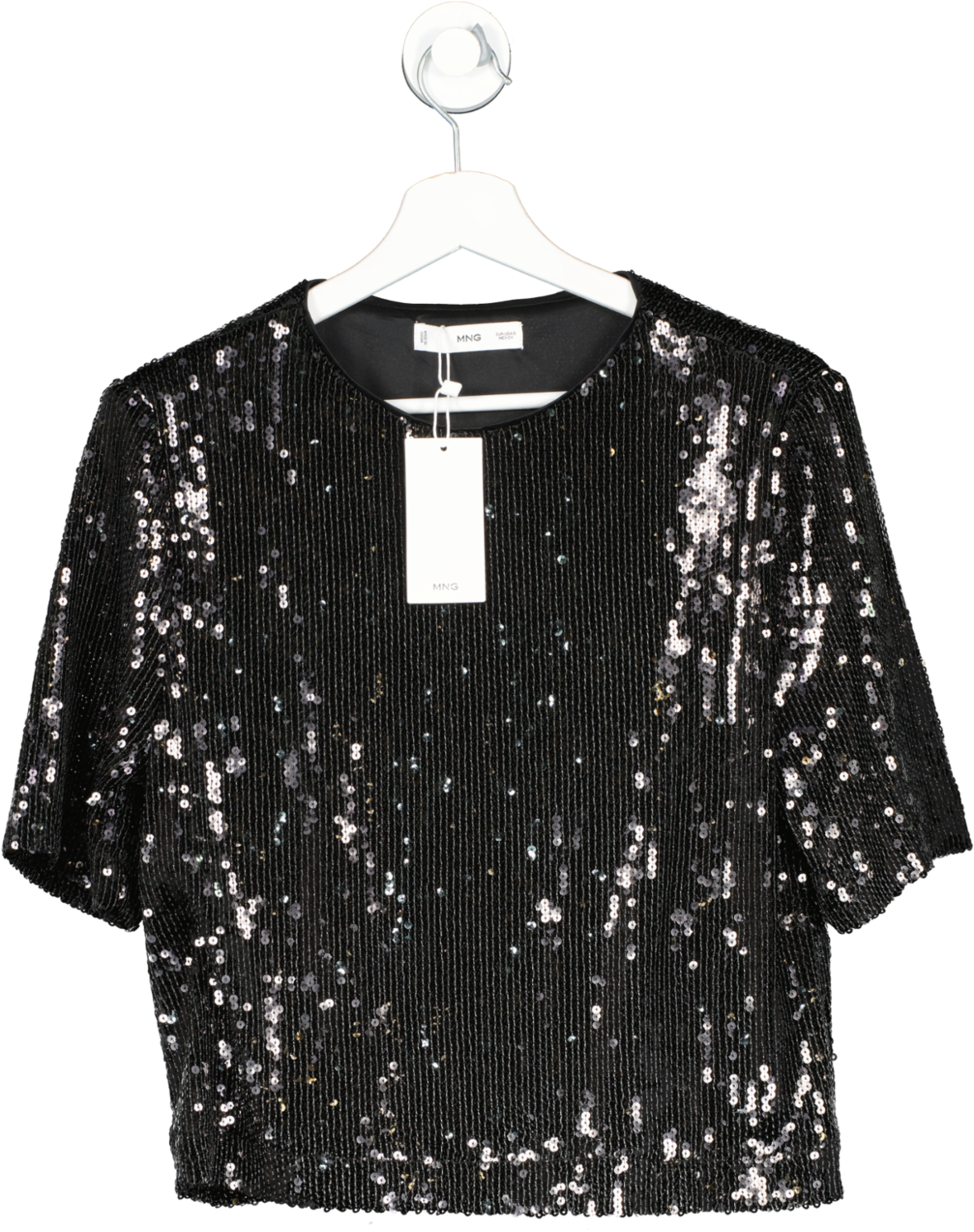 MANGO Black Sequin T-shirt BNWT UK S