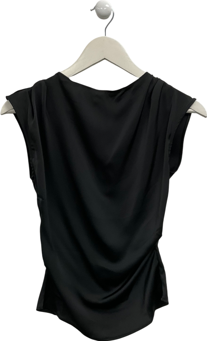 H&M Black Ruched Side Satin Top UK XXS