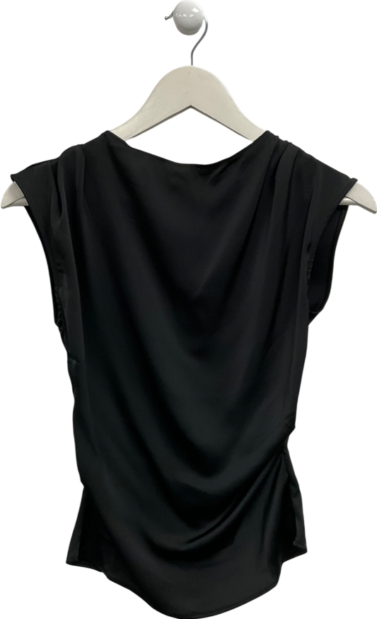 H&M Black Ruched Side Satin Top UK XXS