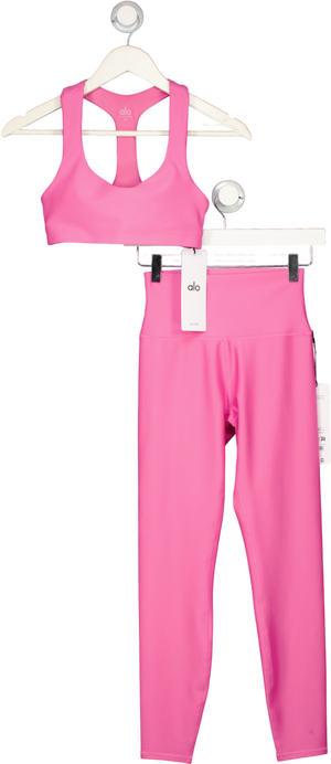 ALO 2-piece Paradise Pink Racer Back Bra And High Waist 7/8 Leggings Set UK XS