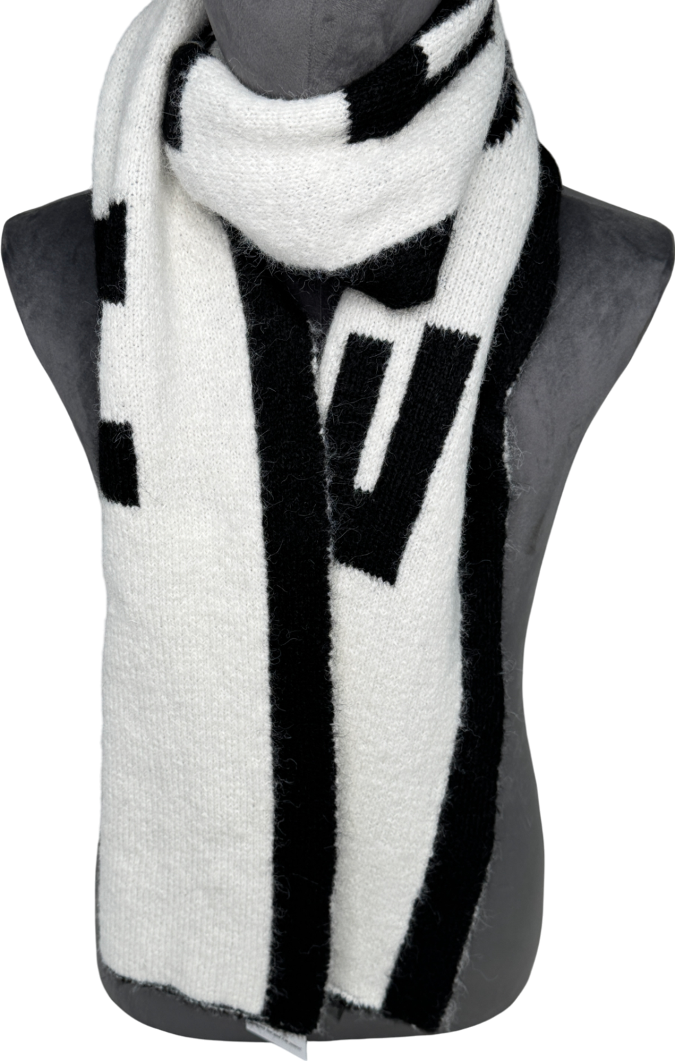 4th & Reckless Black / White Reversible Letti Logo-pattern Knitted Scarf One Size