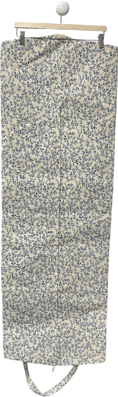 Agua White Garment Bag Blue Floral Print On Cream Canvas Long Shoulder Handles