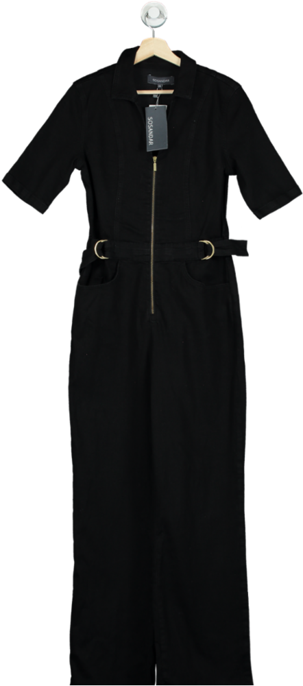 Sosandar Black Regular Leg Zip Front Wide Leg Jumpsuit UK 12