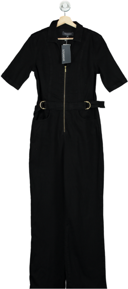 Sosandar Black Regular Leg Zip Front Wide Leg Jumpsuit UK 12