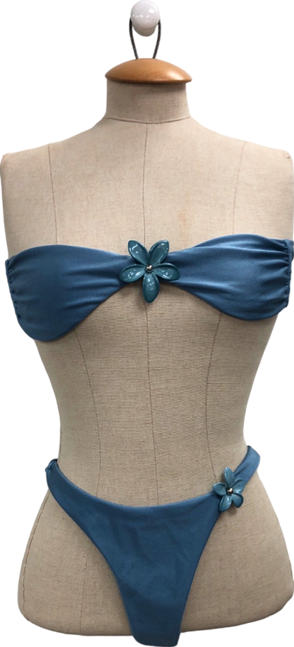 Leslie Amon Teal Blue Bandeau Bikini Set UK M