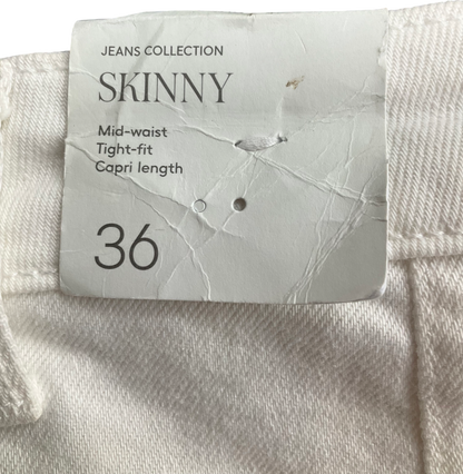 MANGO White Skinny Mid-waist Tight Fit Capri Jeans UK 8