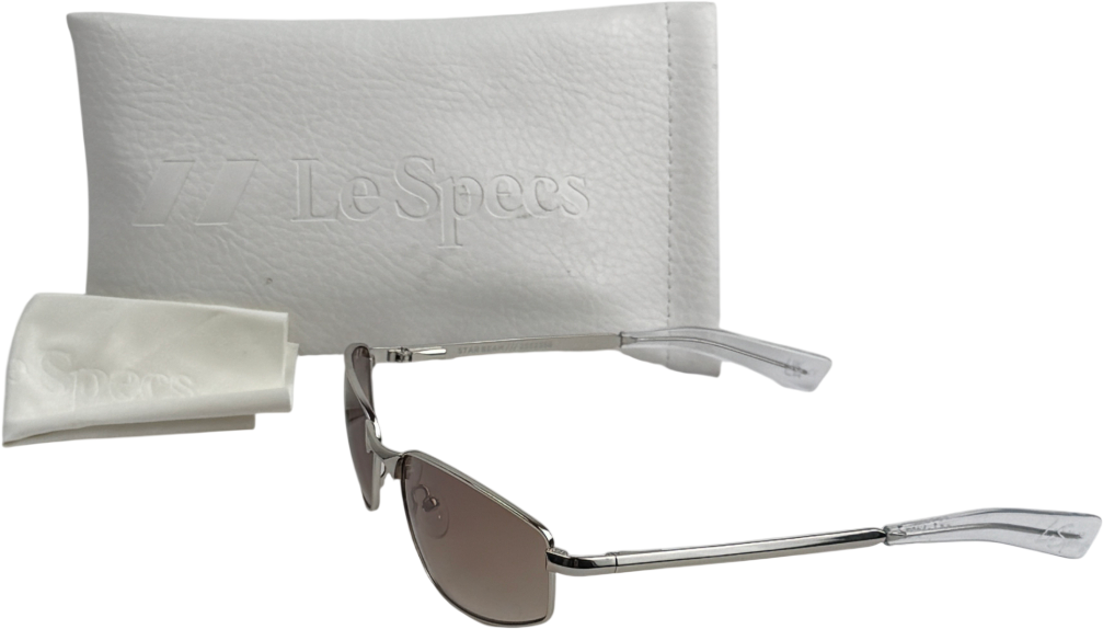 LE SPECS Metallic Star Beam Silver Metal Oval Sunglasses In Case - Cool Smoke Mono